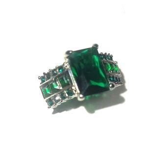 Cocktail Ring 5ct Green Emerald Cut Garnet in Silver Platinum overlay setting